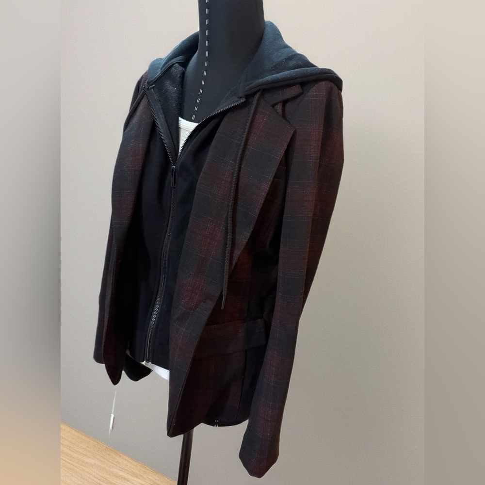 Liverpool Women's Burgundy Plaid Blazer with Hoodie - Picture 6 of 7